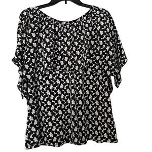Michael Kors Floral Black and White Ruffled Cold Sleeve Blouse